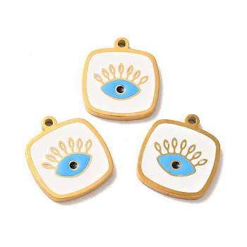 Ion Plating(IP) 304 Stainless Steel Enamel Pendants, Rectangle with Evil Eye Charm, Golden, 17x15x2mm, Hole: 1.5mm