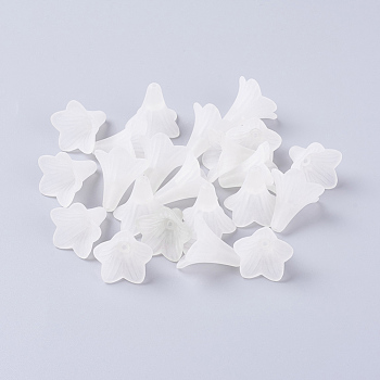 Flower Frosted Acrylic Bead Caps, White, about 21mm long, 23mm wide, hole: 1.5mm