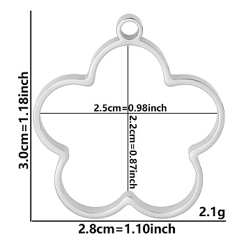 Non-Tarnish Stainless Steel Open Back Bezel Pendants, For DIY UV Resin, Epoxy Resin, Pressed Flower Jewelry, Stainless Steel Color, Flower, 30x28x3mm, Hole: 2.2mm