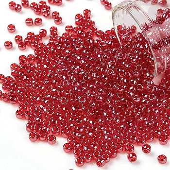 TOHO Round Seed Beads, Japanese Seed Beads, (109B) Siam Ruby Transparent Luster, 8/0, 3mm, Hole: 1mm, about 222pcs/10g