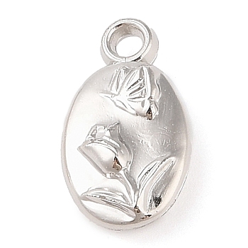 CCB Plastic Pendants, Oval with Flower, Platinum, 19.5x11x5.5mm, Hole: 2.5mm