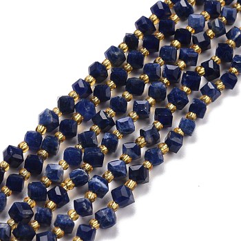 Natural Sodalite Beads Strands, with Seed Beads, Faceted, Diagonal Cube Beads, Grade A, 5~6x5~6x4~5mm, Hole: 1mm, about 49~55pcs/strand, 15.35''~15.75''(39~40cm)