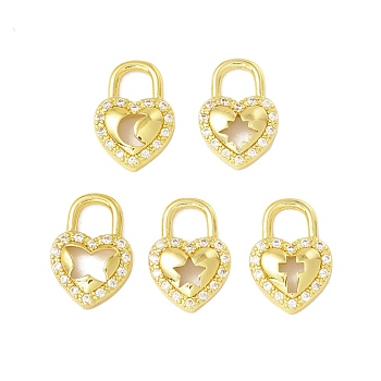 Brass Micro Pave Cubic Zirconia Pendants, Long-Lasting Plated, Real 18K Gold Plated, Cadmium Free & Lead Free, Heart Padlock, Clear, 15x10.5x3mm, Hole: 4.5mm
