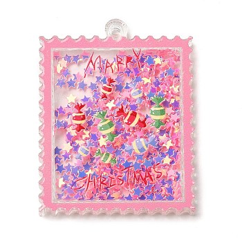 Christmas Acrylic Pendants, with Paper, Stamp, Candy, 49x38x4mm, Hole: 2.4mm