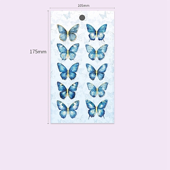 10Pcs PVC Waterproof Self-Adhesive Stickers, Butterfly, for DIY Photo Album Diary Scrapbook Decoration, Dodger Blue, 38x41x0.5mm