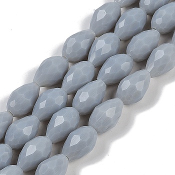 Opaque Solid Color Beads Strands, Faceted, Teardrop, Light Grey, 11.5x8mm, Hole: 1.2mm, about 55~57pcs/strand, 25.59 inch(65cm)