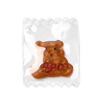Cute Plastic Pendants, with Resin Cabochon Inside, Candy Charms, Bear, 37x29x3.7mm, Hole: 1mm