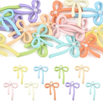 18Pcs 9 Colors Alloy Pendants, Bowknot, with Imitation Pearl, Mixed Color, 26x20x4.5mm, Hole: 1.6mm, 2pcs/color