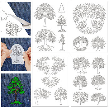 4 Sheets 11.6x8.2 Inch Stick and Stitch Embroidery Patterns, Non-woven Fabrics Water Soluble Embroidery Stabilizers, Tree of Life, 297x210mmm