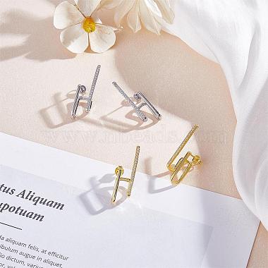 Silver Hoop Earrings Studs 18K Gold Plated Open C Shape Hoop Earrings Studs Simple Hypoallergenic Dainty CZ Studs Jewelry Gift for Women(JE1074B)-5