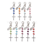 Tibetan Style Alloy Cross Pendant Decoration, Synthetic Imperial Jasper Beads and Swivel Clasps Charms for Bag Ornaments, Mixed Color, 102mm, 9pcs/set(HJEW-JM02685)