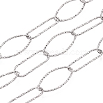 304 Stainless Steel Textured Horse Eye Link Chains, Soldered, with Spool, Tarnish Free, Stainless Steel Color, 22x10x1mm, about 32.81 Feet(10m)/Roll(CHS-Q009-10P)