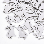 201 Stainless Steel Kitten Links connectors, Laser Cut Links, Cat Silhouette, Stainless Steel Color, 17.5x11x1mm, Hole: 1.4mm(X-STAS-T044-58P)