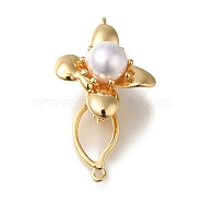 Brass Fold Over Clasps, ABS Plastic Imitation Pearl Beads, Leaf, Real 18K Gold Plated, 35mm(KK-H480-43G)