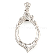 925 Sterling Silver Pendant Cabochon Settings, Prong Settings, with Cubic Zirconia, Rhinestone Claw Settings, Prong Settings, Oval, Real Platinum Plated, 28x16x6mm, Hole: 2x4mm, Tray: 15x11mm(STER-B005-15P)