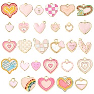 29Pcs 29 Styles Light Gold Alloy Enamel Pendants, Mixed Heart Charm, Mixed Color, 8.5~21.5x7.5~21x1.5~4mm, Hole: 1.5~3mm, 1pc/style(ENAM-YW0002-42)