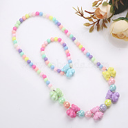 Plastic Beaded Necklaces & Beaded Bracelets, Kid Jewelry Sets, Colorful, Bear, 450mm & 140mm(WG32877-13)