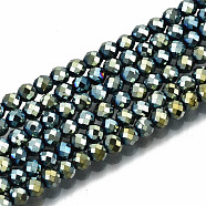 Electroplate Non-magnetic Synthetic Hematite Beads Strands, Round, Faceted, Yellow Green, 3mm, Hole: 0.8mm, about 137~139pcs/strand, 15.55 inch~15.67 inch(39.5cm~39.8cm)(G-T114-60A-03)