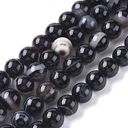 Natural Striped Agate/Banded Agate Beads Strands, Dyed & Heated, Round, Black, 4mm, Hole: 0.5mm, about 91~93pcs/strand, 14.96 inch(38cm)(G-G582-4mm-60)