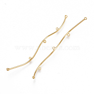 Brass Chandelier Components Links, Curved, Nickel Free, Real 18K Gold Plated, 61~63x3x3mm, Hole: 1mm(X-KK-T038-166G)