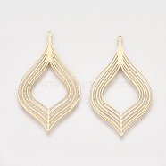 Brass Pendants, Etched Metal Embellishments, Light Gold, 39x22x0.3mm, Hole: 1mm(KKC-T001-31KC)