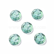Plating Transparent Acrylic Beads, Metal Enlaced, Flat Round with Flower Pattern, Medium Aquamarine, 17.5~18x5~5.5mm, Hole: 1.8mm, about 399pcs/500g(OACR-G016-27K)