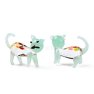 Handmade Lampwork Home Decorations, 3D Cat Ornaments for Gift, Pale Turquoise, 53~58.5x16.5~21.5x34~37.5mm(LAMP-T011-49)