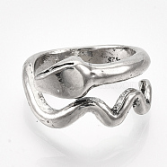 Alloy Cuff Finger Rings, Snake, Antique Silver, Size 7, 17mm(RJEW-T008-31AS)