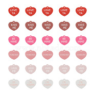 30Pcs 6 Colors Valentine's Day Opaque Acrylic Pendants, Heart with Word, Mixed Color, 27x30x1.7mm, Hole: 2.3mm, 5pcs/color(SACR-BT0001-03)