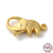 Rack Plating 925 Sterling Silver Lobster Claw Clasps, Elephant, with 925 Stamp, Real 18K Gold Plated & Gunmetal, 14x7x4mm, Hole: 1.2mm(STER-D003-59A-G)