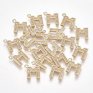Brass Cubic Zirconia Charms, Letter, Clear, Real 18K Gold Plated, Letter.M, 10x9x1.5mm, Hole: 1mm(KK-S348-330M)