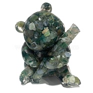 Resin Panda Display Decoration, with Natural Moss Agate Chips Inside for Home Office Desk Decoration, 65x65x85mm(PW-WG17955-14)