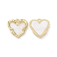 Opaque Resin Pendants, with Light Gold Plated Alloy Findings, Heart Charm, White, 18x18x3mm, Hole: 1.8mm(PALLOY-F285-07B-LG)