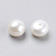 Grade AA Natural Cultured Freshwater Pearl Beads, Half Drilled Hole, Half Round, White, 7.5~8x5.5~6.5mm, Hole: 1mm(PEAR-D001-7.5-8-2AA-A)