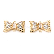Brass Pave Clear Cubic Zirconia Connector Charms, Bowknot Links, Real 18K Gold Plated, 11x19.5x5.5mm, Hole: 1.2mm(KK-F870-07G)