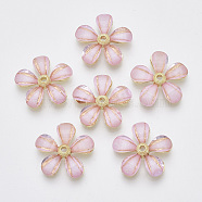 Resin Beads, with Light Gold Tone Alloy Findings, Flower, Pink, 22x23x4.5mm, Hole: 2mm(PALLOY-S177-76B)