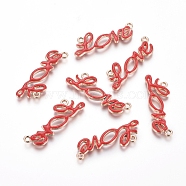 Golden Plated Alloy Pendants, with Enamel, Word Love, for Valentine's Day, Red, 10.5x32x2mm, Hole: 1.5mm(ENAM-L030-X01-G)