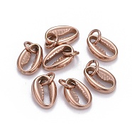 304 Stainless Steel Charms, with Jump Ring, Cowrie Shell, Rose Gold, 11.5x7.7x3mm, Hole: 3.5mm(STAS-L218-18RG)