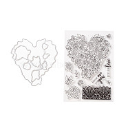 Clear Silicone Stamps and Carbon Steel Cutting Dies Set, for DIY Scrapbooking, Photo Album Decorative, Cards Making, Stamp Sheets, Heart Pattern, Stamps: 10.5x15x0.3cm; Cutting Dies Stencils: 9.9x10.3x0.07cm, 2pcs/set(DIY-F105-03)