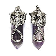 Natural Amethyst Faceted Pointed Bullet Big Pendants, Rack Plating Antique Silver Plated Alloy Dragon Charms, Cadmium Free & Lead Free, 55~58.5x22.5~23x18.5mm, Hole: 4.8x7.8mm(G-Q165-02AS-01)