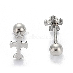 201 Stainless Steel Barbell Cartilage Earrings, Screw Back Earrings, with 304 Stainless Steel Pins, Cross, Stainless Steel Color, 8x5.5x2mm, Pin: 1mm(EJEW-R147-31)