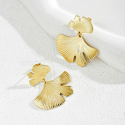 304 Stainless Steel Dangle Stud Earrings for Women, Leaf, Real 18K Gold Plated, 32x32mm(GB6330-2)