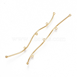 Brass Chandelier Components Links, Curved, Nickel Free, Real 18K Gold Plated, 61~63x3x3mm, Hole: 1mm(X-KK-T038-166G)