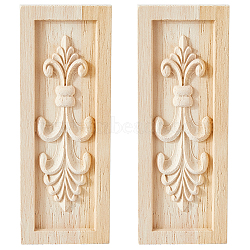 Rubber Wood Carved Onlay Applique, Center Flower Long Applique, for Door Cabinet Bed Unpainted Decor, European Style, Rectangle, Blanched Almond, 160x60x9.5mm(AJEW-WH0609-129B)