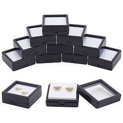 Plastic Jewelry Organizer Box, with Glass Window, for Jewelry Storage Package, Square, Black, 4.15x4.15x1.6cm(CON-WH0087-77B)