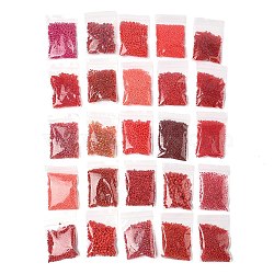 Glass Seed Beads, Round, Red, 2~4mm, Hole: 0.8~1.2mm, 20g/bag, 25 bags/set, 500g/set(GLAA-XCP0001-72K)