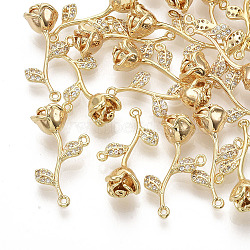 Brass Micro Pave Cubic Zirconia Pendants, Real 18K Gold Plated, Rose, Clear, 22x12x7mm, Hole: 1mm(ZIRC-K082-043A)