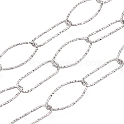 304 Stainless Steel Textured Horse Eye Link Chains, Soldered, with Spool, Tarnish Free, Stainless Steel Color, 22x10x1mm, about 32.81 Feet(10m)/Roll(CHS-Q009-10P)