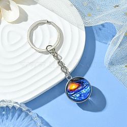Round Glass Beads Keychain, with Iron Findings, Colorful, 7.6cm(KEYC-YW00066-04)