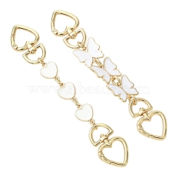 2Pcs 2 Styles Alloy Enamel Heart Butterfly Link Chain Bag Extender Chains, with Swivel Clasps, for Bag Straps Replacement Accessories, Light Gold, White, 16~17cm, 1pc/style(FIND-YW0008-10A)